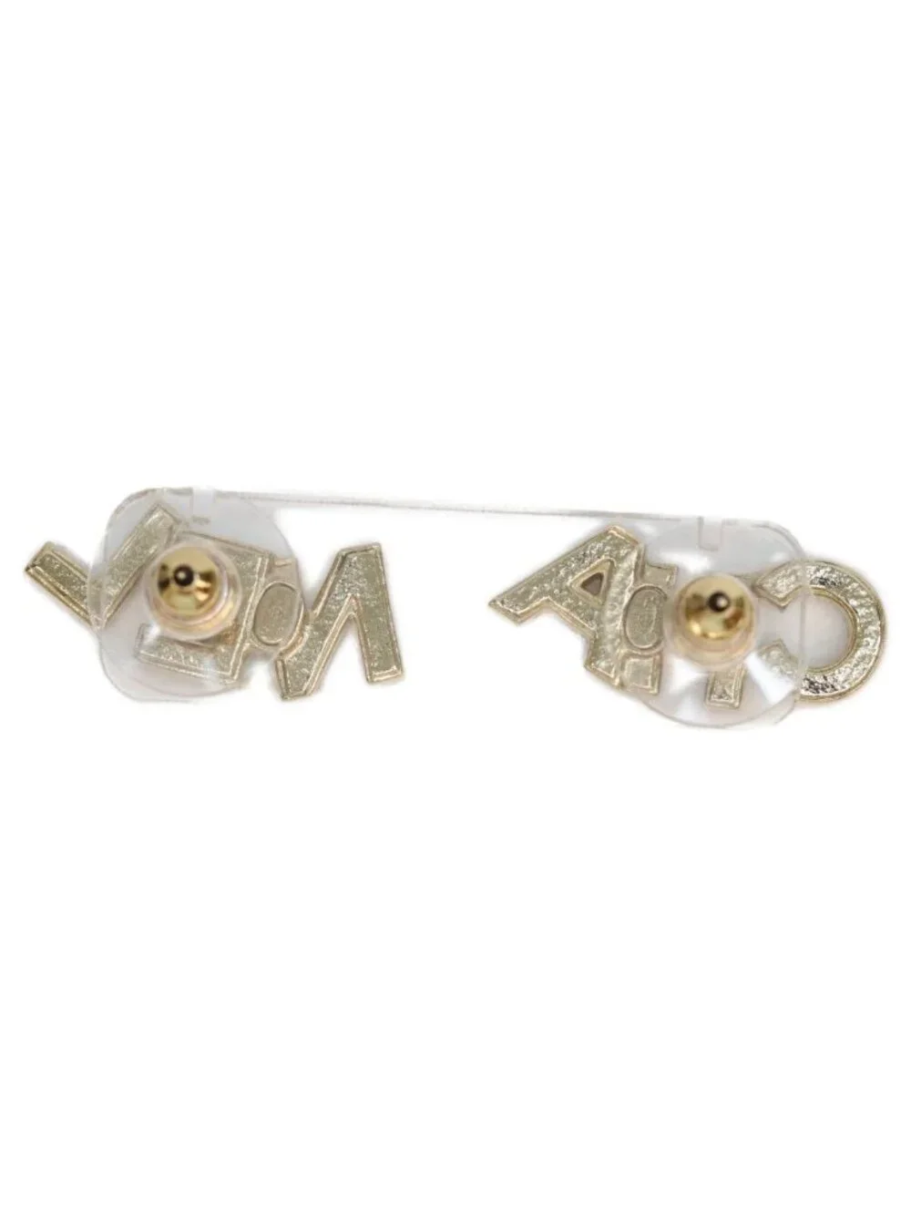 Chanel Gold Rhinestone Logo Earrings